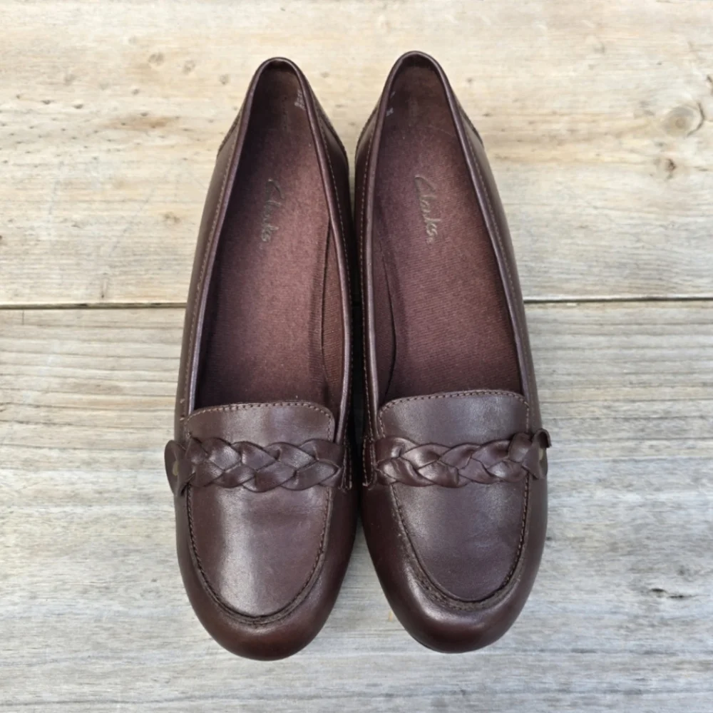 Clarks NEW Y2K Dark Academia Leather Comfort Loafer Pumps 7.5M